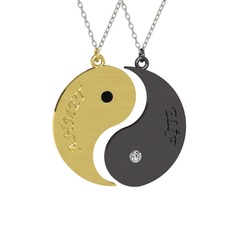 İsimli Yin Yang - Siyah zirkon ve beyaz zirkon 8 ayar altın kolye (40 cm beyaz altın rolo zincir) #1vcpis3