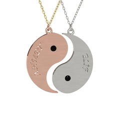 İsimli Yin Yang - Siyah zirkon 14 ayar rose altın kolye (40 cm altın rolo zincir) #1vcsa5f