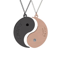 İsimli Yin Yang - Siyah zirkon ve pırlanta 925 ayar siyah rodyum kaplama gümüş kolye (0.06 karat, 40 cm gümüş rolo zincir) #1vjnv6q