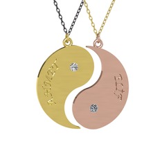 İsimli Yin Yang - Beyaz zirkon ve pırlanta 925 ayar altın kaplama gümüş kolye (0.06 karat, 40 cm gümüş rolo zincir) #1vn6lg6
