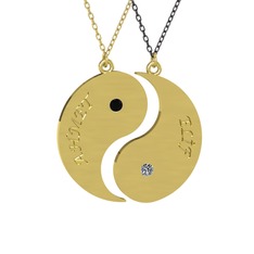 İsimli Yin Yang - Siyah zirkon ve pırlanta 925 ayar altın kaplama gümüş kolye (0.06 karat, 40 cm gümüş rolo zincir) #1vtk2d5