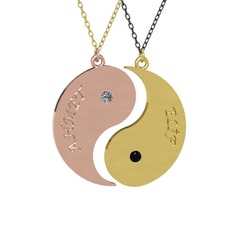 İsimli Yin Yang - Pırlanta ve siyah zirkon 925 ayar rose altın kaplama gümüş kolye (0.06 karat, 40 cm altın rolo zincir) #1w0w2jq