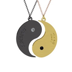 İsimli Yin Yang - Pırlanta ve siyah zirkon 925 ayar siyah rodyum kaplama gümüş kolye (0.06 karat, 40 cm gümüş rolo zincir) #1w3zhkr