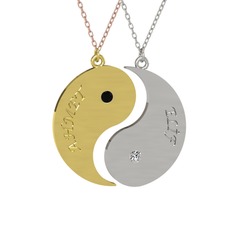 İsimli Yin Yang - Siyah zirkon ve beyaz zirkon 8 ayar altın kolye (40 cm rose altın rolo zincir) #1wcwr76