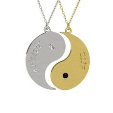 İsimli Yin Yang - Beyaz zirkon ve siyah zirkon 14 ayar beyaz altın kolye (40 cm beyaz altın rolo zincir) #1wqhonw