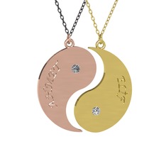 Pırlanta ve beyaz zirkon 925 ayar rose altın kaplama gümüş kolye (0.06 karat, 40 cm gümüş rolo zincir)