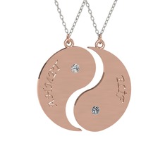 Beyaz zirkon ve pırlanta 14 ayar rose altın kolye (0.06 karat, 40 cm gümüş rolo zincir)
