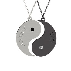 İsimli Yin Yang - Siyah zirkon ve beyaz zirkon 14 ayar beyaz altın kolye (40 cm beyaz altın rolo zincir) #1y9yedd