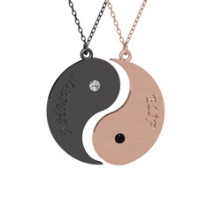 İsimli Yin Yang - Beyaz zirkon ve siyah zirkon 925 ayar siyah rodyum kaplama gümüş kolye (40 cm gümüş rolo zincir) #321nxx