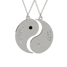 İsimli Yin Yang - Siyah zirkon ve beyaz zirkon 8 ayar beyaz altın kolye (40 cm beyaz altın rolo zincir) #33ws99