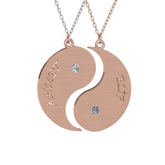 Beyaz zirkon ve pırlanta 925 ayar rose altın kaplama gümüş kolye (0.06 karat, 40 cm beyaz altın rolo zincir)