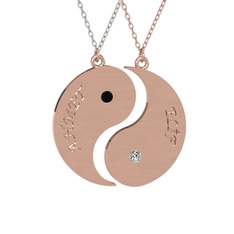 İsimli Yin Yang - Siyah zirkon ve beyaz zirkon 925 ayar rose altın kaplama gümüş kolye (40 cm beyaz altın rolo zincir) #3en5co