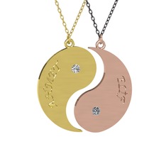 İsimli Yin Yang - Beyaz zirkon ve pırlanta 8 ayar altın kolye (0.06 karat, 40 cm altın rolo zincir) #40723d