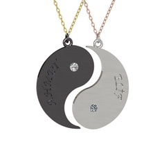 İsimli Yin Yang - Beyaz zirkon ve pırlanta 925 ayar siyah rodyum kaplama gümüş kolye (0.06 karat, 40 cm gümüş rolo zincir) #410qvf