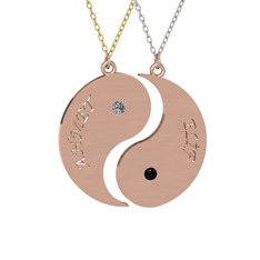 İsimli Yin Yang - Pırlanta ve siyah zirkon 925 ayar rose altın kaplama gümüş kolye (0.06 karat, 40 cm altın rolo zincir) #56efs1