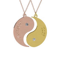 İsimli Yin Yang - Pırlanta ve beyaz zirkon 925 ayar rose altın kaplama gümüş kolye (0.06 karat, 40 cm gümüş rolo zincir) #5781f9