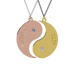 Pırlanta ve beyaz zirkon 8 ayar rose altın kolye (0.06 karat, 40 cm beyaz altın rolo zincir)