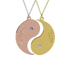 İsimli Yin Yang - Pırlanta ve beyaz zirkon 8 ayar rose altın kolye (0.06 karat, 40 cm beyaz altın rolo zincir) #72tl1w