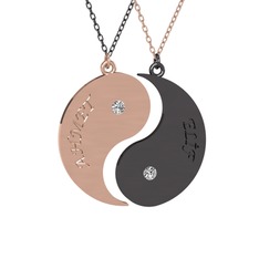 İsimli Yin Yang - Beyaz zirkon 14 ayar rose altın kolye (40 cm gümüş rolo zincir) #73yzfi
