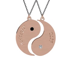 İsimli Yin Yang - Siyah zirkon ve beyaz zirkon 8 ayar rose altın kolye (40 cm gümüş rolo zincir) #7xdb14