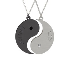 İsimli Yin Yang - Siyah zirkon ve beyaz zirkon 925 ayar siyah rodyum kaplama gümüş kolye (40 cm beyaz altın rolo zincir) #80sl9f