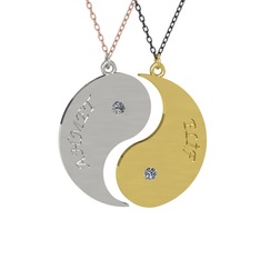 İsimli Yin Yang - Pırlanta 14 ayar beyaz altın kolye (0.12 karat, 40 cm gümüş rolo zincir) #829iok