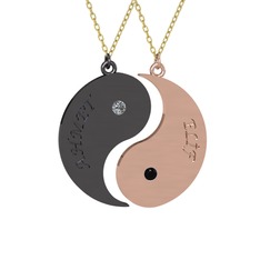 İsimli Yin Yang - Pırlanta ve siyah zirkon 925 ayar siyah rodyum kaplama gümüş kolye (0.06 karat, 40 cm gümüş rolo zincir) #938kd2