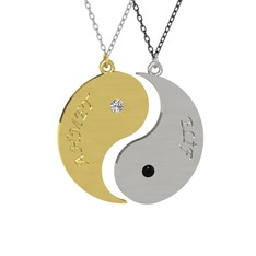 İsimli Yin Yang - Beyaz zirkon ve siyah zirkon 8 ayar altın kolye (40 cm beyaz altın rolo zincir) #a24rsn