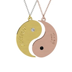 İsimli Yin Yang - Beyaz zirkon ve siyah zirkon 8 ayar altın kolye (40 cm beyaz altın rolo zincir) #aabyyk
