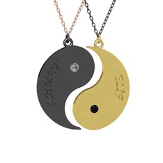 İsimli Yin Yang - Pırlanta ve siyah zirkon 925 ayar siyah rodyum kaplama gümüş kolye (0.06 karat, 40 cm rose altın rolo zincir) #addcsi