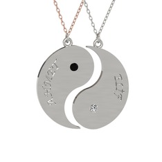 İsimli Yin Yang - Siyah zirkon ve beyaz zirkon 14 ayar beyaz altın kolye (40 cm rose altın rolo zincir) #afrrh5