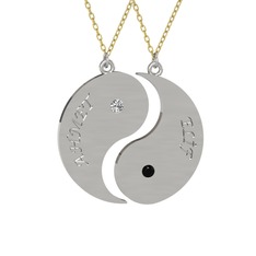İsimli Yin Yang - Beyaz zirkon ve siyah zirkon 925 ayar gümüş kolye (40 cm altın rolo zincir) #alwmai