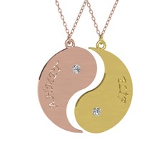 İsimli Yin Yang - Beyaz zirkon 8 ayar rose altın kolye (40 cm gümüş rolo zincir) #bfn3f1