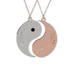 İsimli Yin Yang - Siyah zirkon ve beyaz zirkon 925 ayar gümüş kolye (40 cm rose altın rolo zincir) #bu460