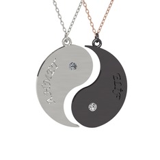 İsimli Yin Yang - Pırlanta ve beyaz zirkon 14 ayar beyaz altın kolye (0.06 karat, 40 cm beyaz altın rolo zincir) #cm8b5h