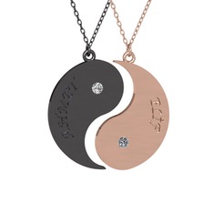 İsimli Yin Yang - Beyaz zirkon ve pırlanta 925 ayar siyah rodyum kaplama gümüş kolye (0.06 karat, 40 cm gümüş rolo zincir) #d7bk2n