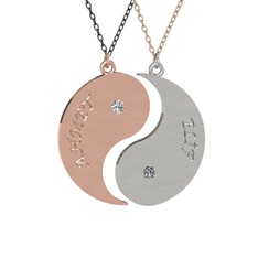 İsimli Yin Yang - Beyaz zirkon ve pırlanta 8 ayar rose altın kolye (0.06 karat, 40 cm gümüş rolo zincir) #e3buob