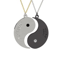İsimli Yin Yang - Siyah zirkon ve beyaz zirkon 8 ayar beyaz altın kolye (40 cm altın rolo zincir) #ejjuh5