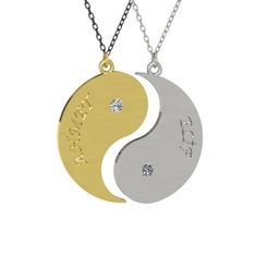 İsimli Yin Yang - Beyaz zirkon ve pırlanta 8 ayar altın kolye (0.06 karat, 40 cm gümüş rolo zincir) #eouhsd