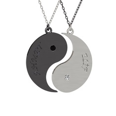 İsimli Yin Yang - Siyah zirkon ve beyaz zirkon 925 ayar siyah rodyum kaplama gümüş kolye (40 cm beyaz altın rolo zincir) #fh0e8j