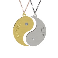 İsimli Yin Yang - Pırlanta ve beyaz zirkon 925 ayar altın kaplama gümüş kolye (0.06 karat, 40 cm rose altın rolo zincir) #fl24ux