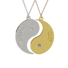 Beyaz zirkon ve pırlanta 925 ayar gümüş kolye (0.06 karat, 40 cm beyaz altın rolo zincir)