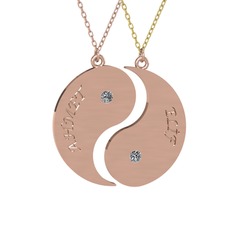 Pırlanta 925 ayar rose altın kaplama gümüş kolye (0.12 karat, 40 cm rose altın rolo zincir)