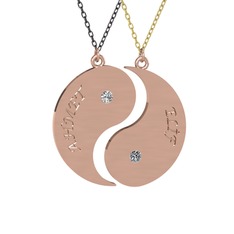 İsimli Yin Yang - Beyaz zirkon ve pırlanta 925 ayar rose altın kaplama gümüş kolye (0.06 karat, 40 cm gümüş rolo zincir) #gcv01m