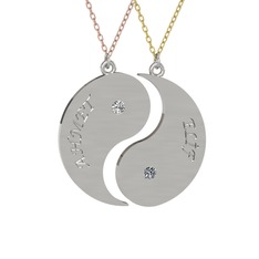 İsimli Yin Yang - Beyaz zirkon ve pırlanta 14 ayar beyaz altın kolye (0.06 karat, 40 cm rose altın rolo zincir) #gmp79