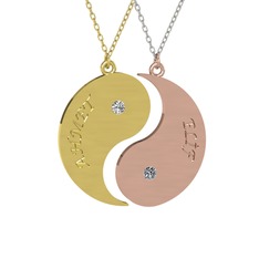 Beyaz zirkon ve pırlanta 925 ayar altın kaplama gümüş kolye (0.06 karat, 40 cm altın rolo zincir)