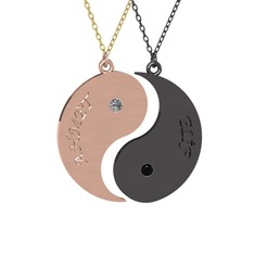 İsimli Yin Yang - Pırlanta ve siyah zirkon 14 ayar rose altın kolye (0.06 karat, 40 cm altın rolo zincir) #gtvwsr