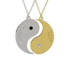 İsimli Yin Yang - Siyah zirkon ve beyaz zirkon 14 ayar beyaz altın kolye (40 cm gümüş rolo zincir) #h98xhd