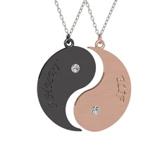 İsimli Yin Yang - Beyaz zirkon 925 ayar siyah rodyum kaplama gümüş kolye (40 cm beyaz altın rolo zincir) #hgj3cu