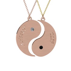 Pırlanta ve siyah zirkon 8 ayar rose altın kolye (0.06 karat, 40 cm rose altın rolo zincir)